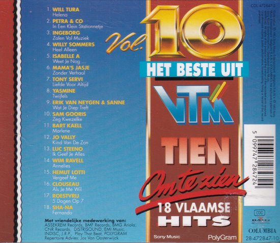 Albumhoes van "Het Beste Uit Tien Om Te Zien Volume 10". Goudkleurige '10' boven de tekst "HET BESTE UIT VTM TIEN OM TE ZIEN".