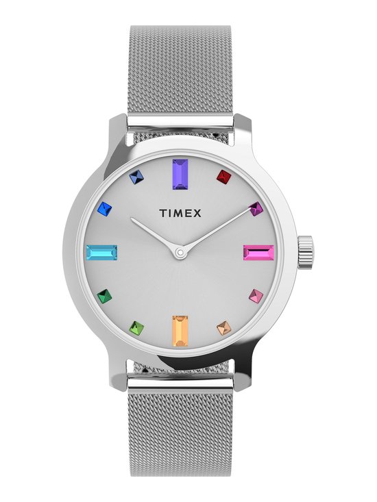 Montre analogique à Quartz Timex Transcend ™, boîtier argenté : 100 % Messing à Plombs | Bracelet : 100 % acier inoxydable 31 mm TW2U92900AJ