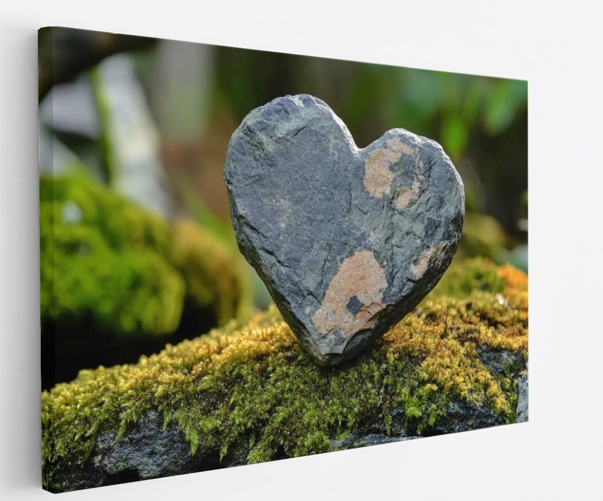 Saammp Canvas Schilderij - Steen in de vorm van een hart - Natuur - Landschap - 120x80 - Foto op canvas - Wanddecoratie - Muurdecoratie Woonkamer - Slaapkamer decoratie - Canvas Print Multicolor