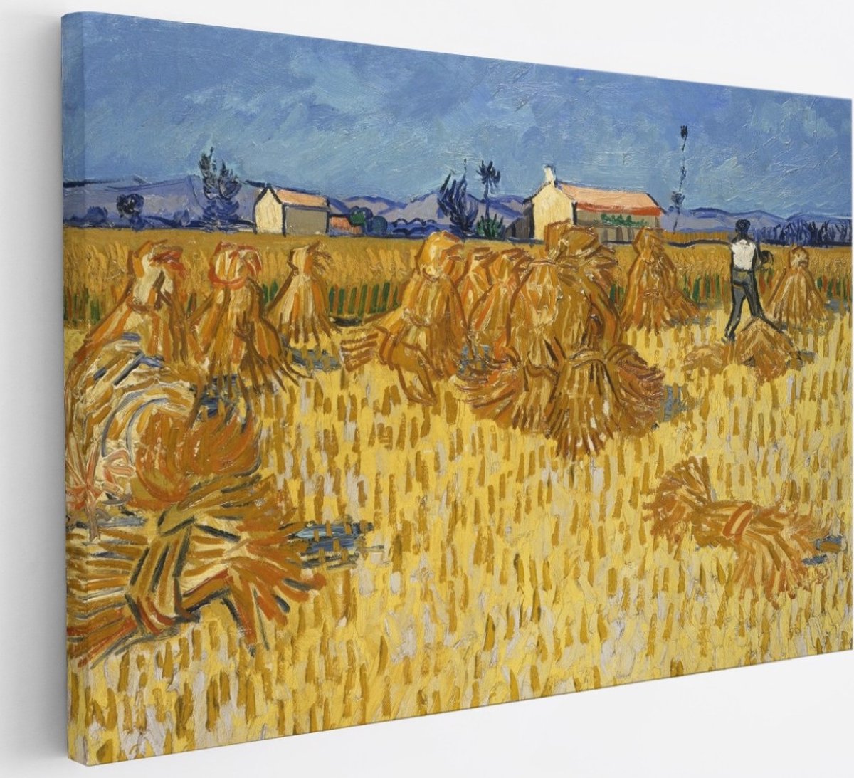 Saammp Canvas Schilderij - Korenoogst in de Provence - Van Gogh - Oude Meesters - 30x20 - Foto op canvas - Wanddecoratie - muurdecoratie Woonkamer - Slaapkamer decoratie - Canvas Print Multicolor