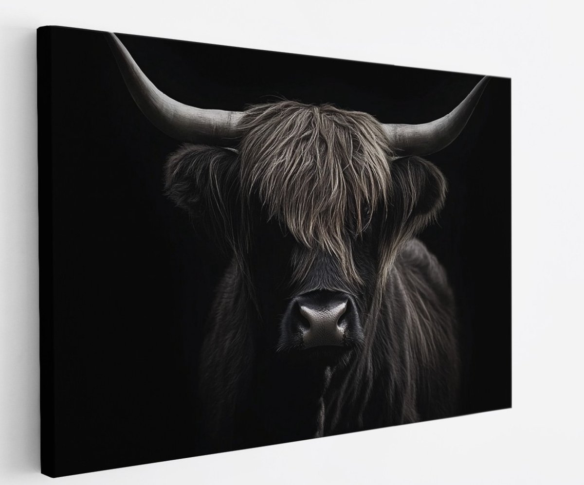 Saammp Canvas Schilderij - Schotse hooglander koe - Portret - natuur - 120x80 - Foto op canvas - Wanddecoratie - Muurdecoratie Woonkamer - Slaapkamer decoratie - Canvas Print Multicolor