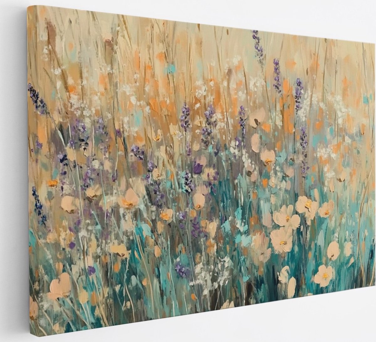Saammp Canvas Schilderij - Kleurrijk Bloemenveld Schilderij - Abstract - 30x20 - Foto op canvas - Wanddecoratie - Modern Interieur - Woonkamer Decoratie Multicolor
