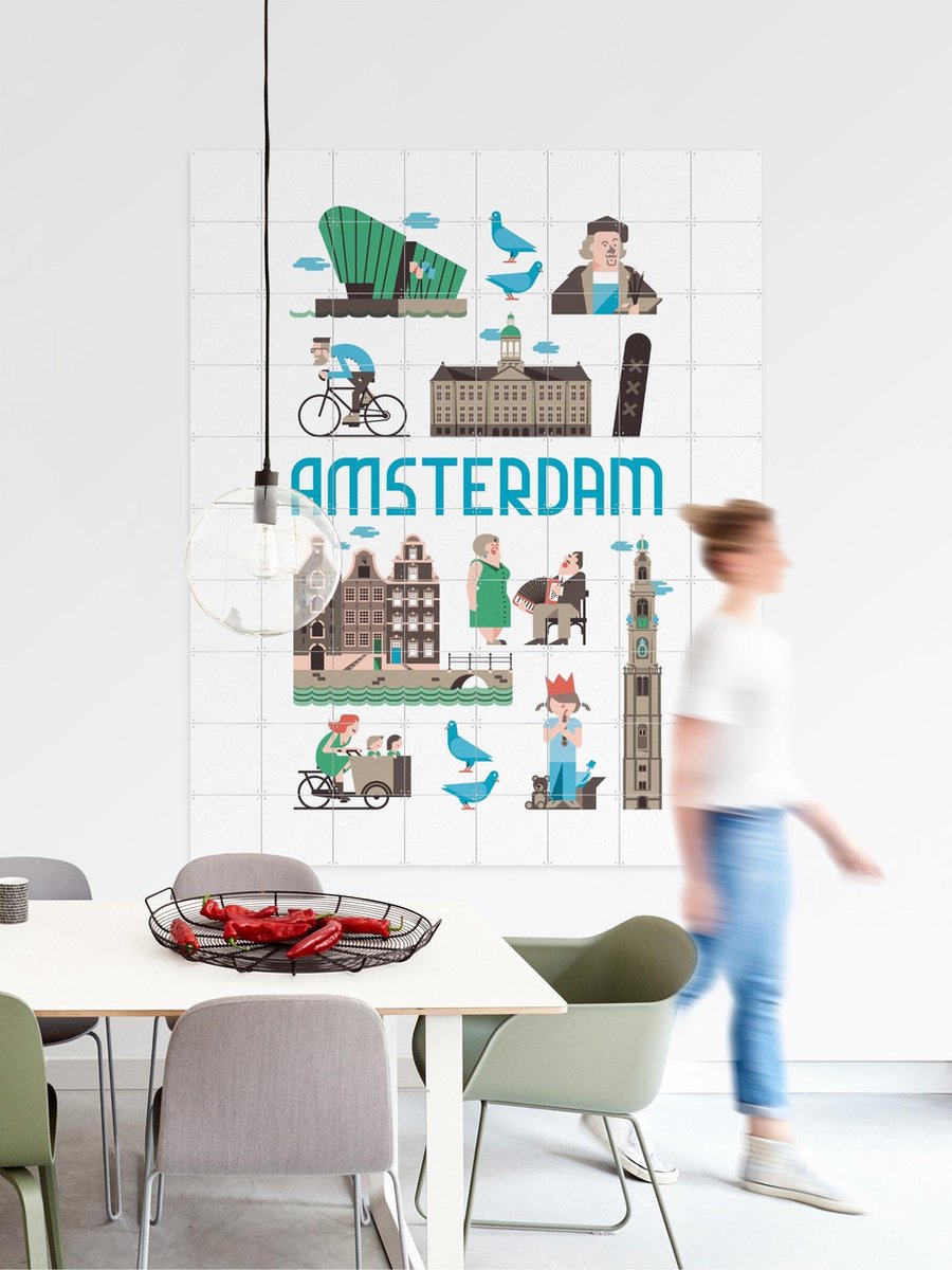 IXXI Amsterdam, Jochem Coenen & Kunst in Kaart - 80 x 100 cm - Gratis ophangtool - Grote wanddecoratie en posters - Illustraties, Cartoonesk, Grafisch