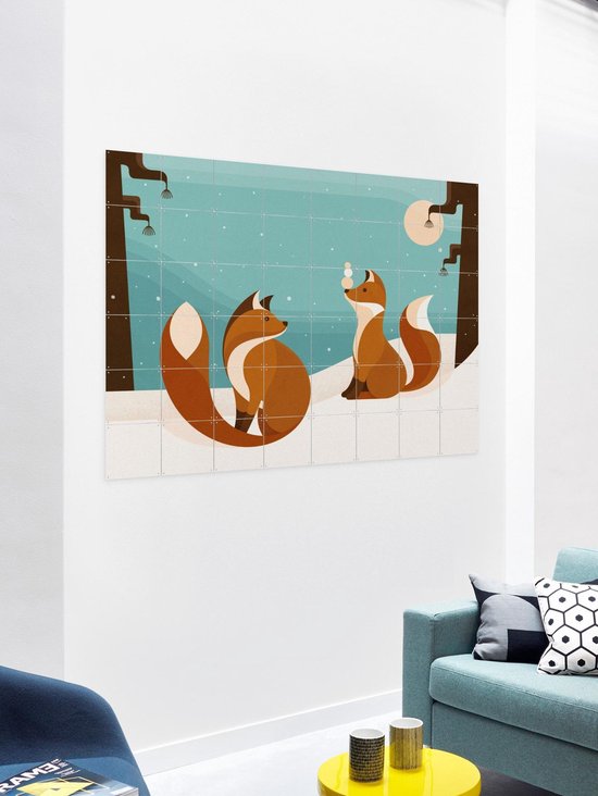 IXXI Vosjes, Elke Uijtewaal - 100 x 80 cm - Outil d'accrochage gratuit - Grande décoration murale et affiches - Illustrations, Digital Art, Ludique, Coloré