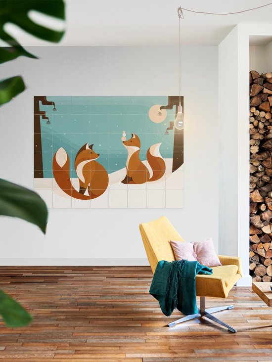 IXXI Vosjes, Elke Uijtewaal - 100 x 80 cm - Outil d'accrochage gratuit - Grande décoration murale et affiches - Illustrations, Digital Art, Ludique, Coloré