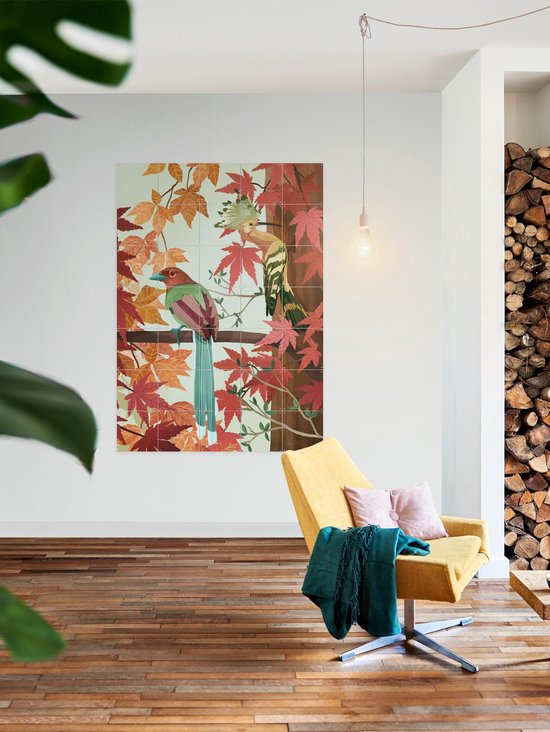 IXXI Birds of Autumn, Goed Blauw - 60 x 80 cm - Gratis ophangtool - Grote wanddecoratie en posters - Speels, Illustraties, Digitale Kunst, Woonkamer
