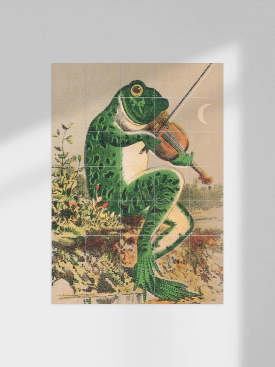 IXXI Frog playing violin, Aster Edition - 60 x 80 cm - Gratis ophangtool - Grote wanddecoratie en posters - Vintage, Kleurrijk, Speels, Illustraties