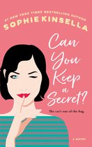 Boekomslag van 'Can You Keep a Secret?' door Sophie Kinsella. Een vrouw met zwarte haren en een blauw oog doet een "shhh" gebaar met haar vinger op haar lippen. De titel is in witte letters geschreven.