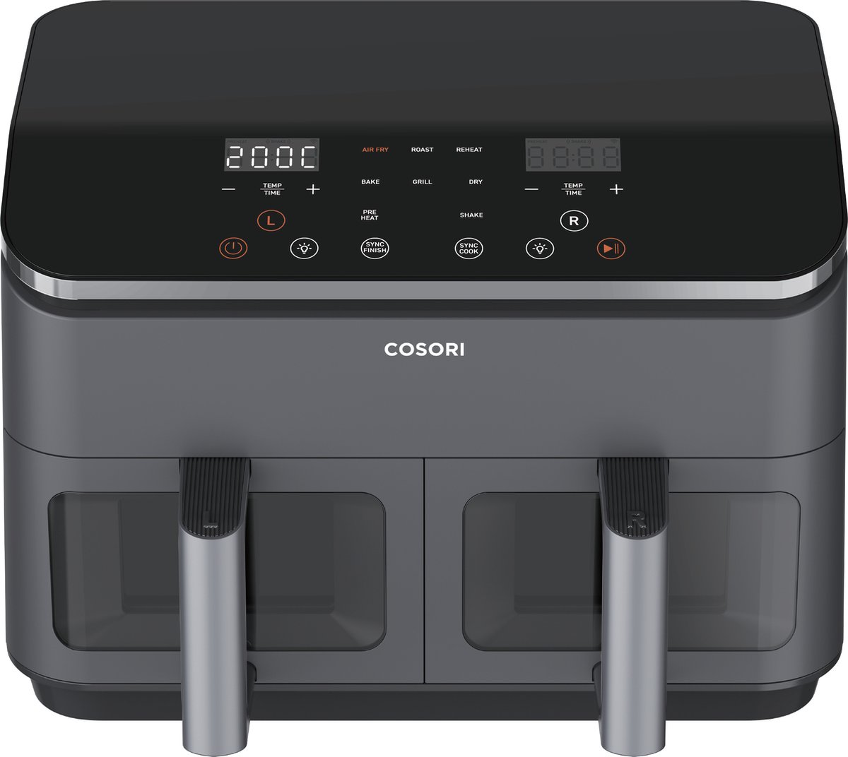 Cosori XXL Dual Basket airfryer - 8.5L inhoud - 2 Gelijke Manden - 6 Programma's - Met Venster - Zwart