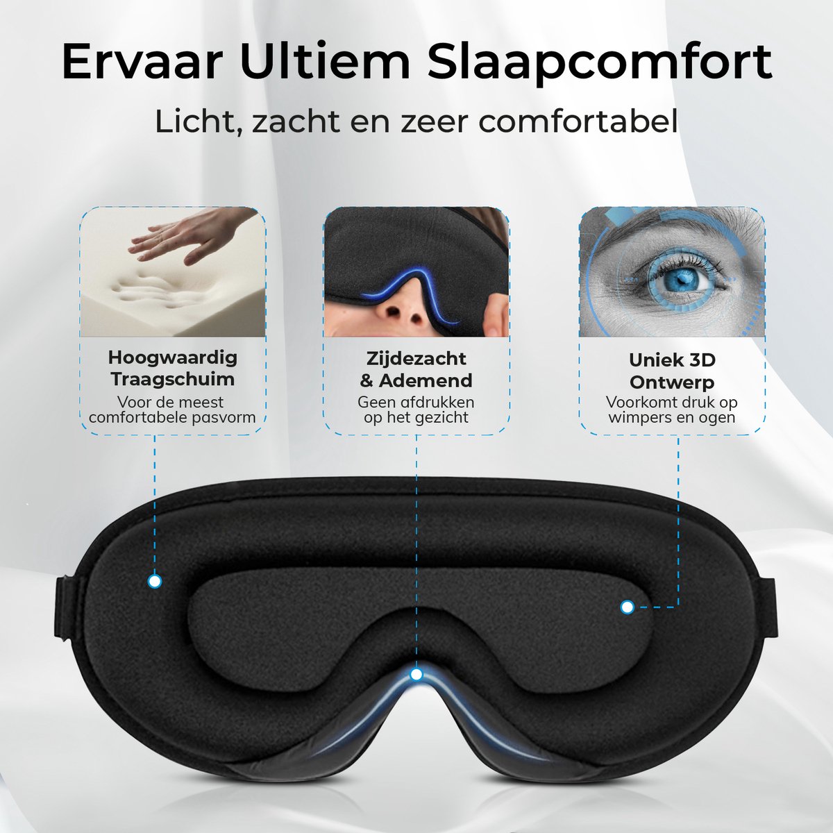 ORIGIN™ Luxe Slaapmasker - 100% Verduisterend Oogmasker - 3D Traagschuim - Slaap Masker - Oog Masker - Ergonomisch - Mannen & Vrouwen — afbeelding 2