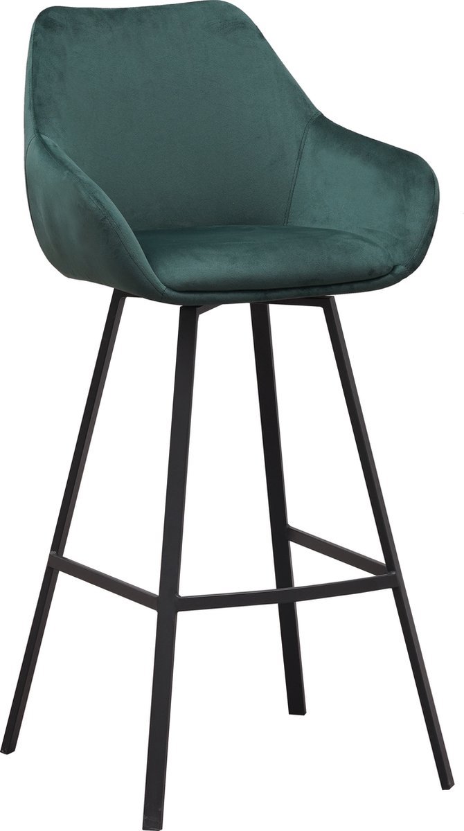 Bolt Edge Barkruk - Velvet Donkergroen - Met rug- en armleuning - Voetsteun - Set van 1