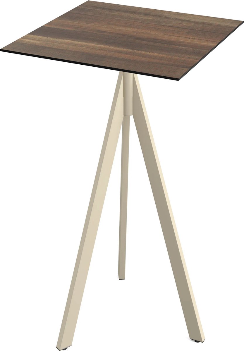 Essentials Infinity Tripod Statafel Zand Frame + Tropical Wood HPL 70x70 cm - 140061277 - Horeca & Professioneel