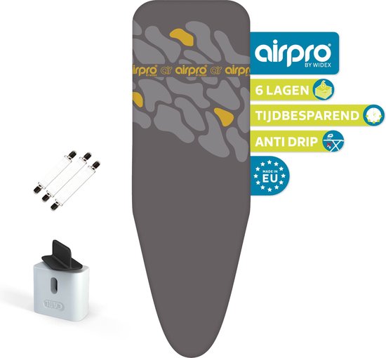 AIRPRO By Widex 6 laagse strijkplankhoes - 50% sneller strijken - Geen water meer onder je strijkplank - maat XL voor een breedte van 44 tot 52 cm en een lengte van 124 tot 129 cm - Incl gratis spanners