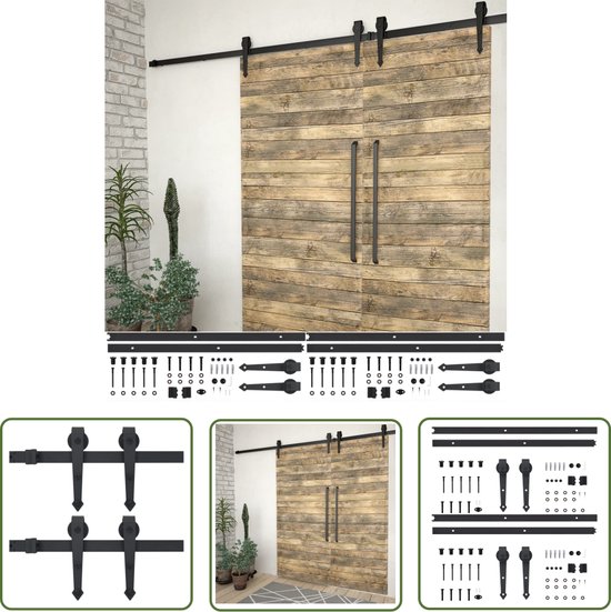 vidaXL Schuifdeurkasten - Schuifdeur Systeem - Hardwaresets voor schuifdeuren 2 st 200 cm staal zwart - Hardware Sets - Schuifdeuren - Wandmontage
