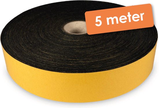 Zwarte schuimtape rol van 5 meter met dubbelzijdige tape.
