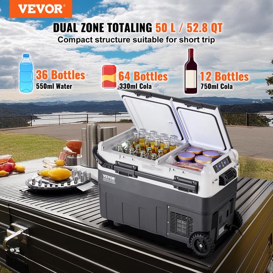 VEVOR Draagbare Autokoelkast Met Vriesvak, Koelboxcompressor, 50 Liter, Dubbele Zone van Vevor — afbeelding 5