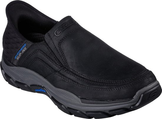 Zwarte Skechers Slip-ins instapper met grijze zool en 'Goodyear' logo.