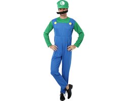 Joya Kids® Loodgieter Verkleedpak Kostuum | Carnavalskleding Verkleedkleding Mannen | Heren | Carnaval Super Kostuum | Polyester | 3-Delig T-Shirt Tuinbroekpak, Pet en Snor | Maat L