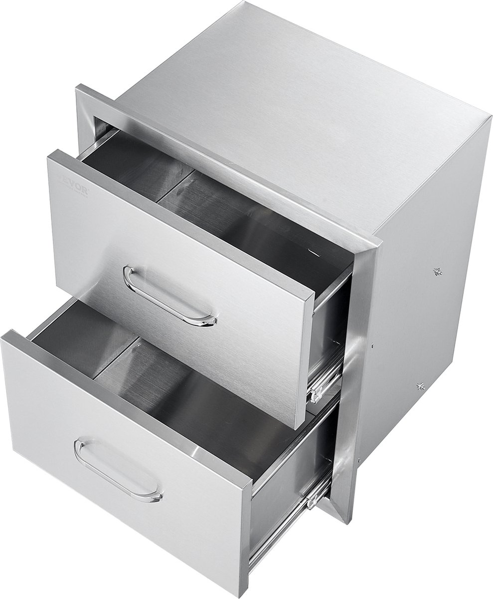 VEVOR Ladekast 45x52CM Buitenkeuken BBQ-Eiland Roestvrijstalen Dubbele Lade