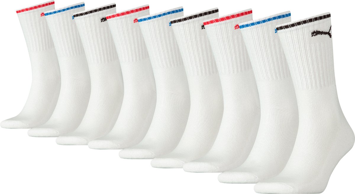 BOXERS 9 PACK Puma Sportsokken Tennissokken Crew Sokken Gestreepte Tennissokken Unisex Wit