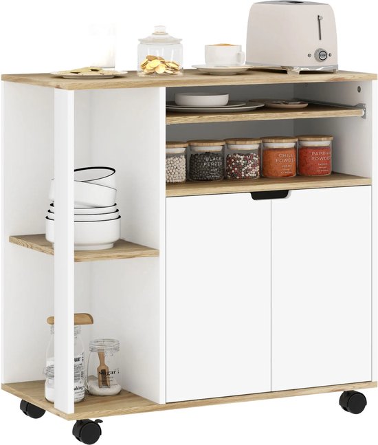 Îlot de cuisine - Mobile - Armoire de cuisine - Commode - Organisateur - Armoires - Plan de travail en bois - Wit