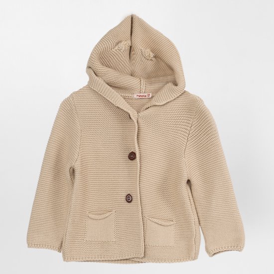 Minora Baby Gebreid Vest met capuchon konijn- Baby kleding jongens en meisjes- Jongen Winterjas-Hoogwaardige Baby vest-Beige 24 Maanden/92- Kraamcadeau - Babyshower, Newborn- Sinterklaas