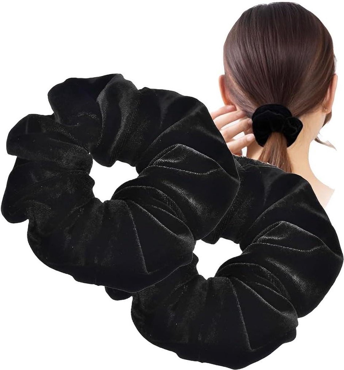 Set van 2 zwarte dikke scrunchies - elastische haarelastiekjes voor vrouwen - zachte fluwelen haarbanden .