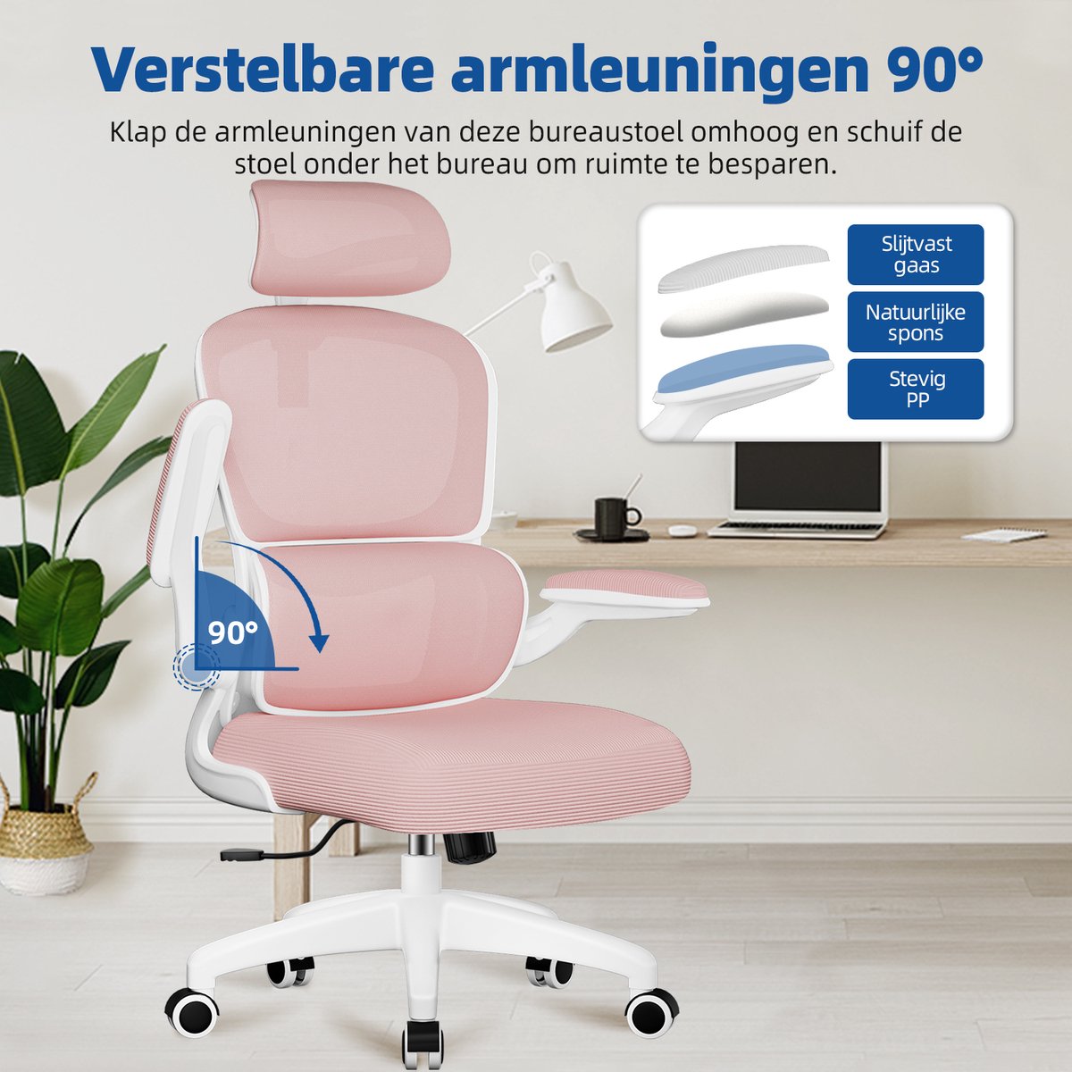 Elekiatech Ergonomische Bureaustoel - Roze thumbnail 4