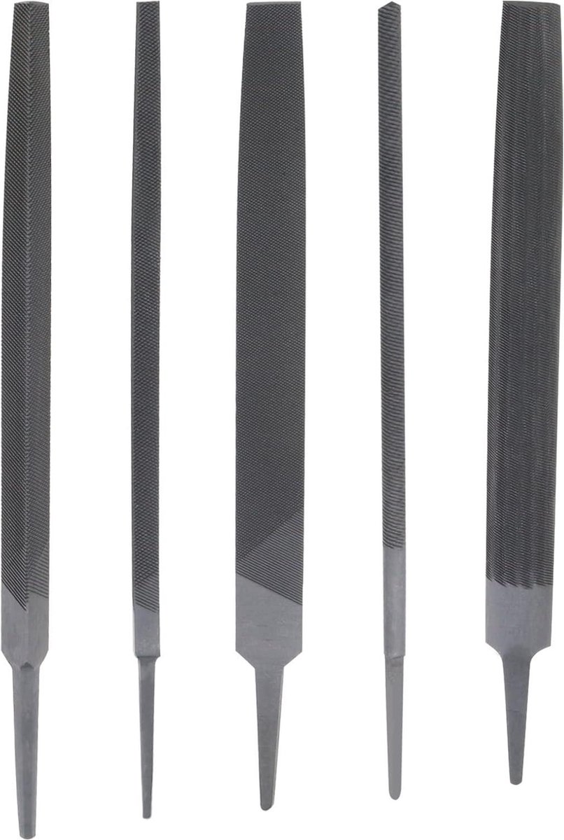 5-delige metalen vijlenset - ingenieursvijl - platte vijl - halfronde vijl - ronde vijl - driehoekige vijl - vierkante vijl - metaal hout - kunststof - gipswand .