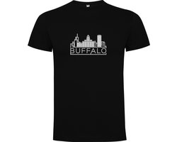 Zwart T-Shirt met “ Skyline Buffalo New York – Vakantiegevoel – Strak – Modern “ Print Full Color Maat L