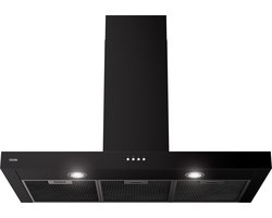 ETNA AB290ZT - Blokmodel Schouwkap (90cm) - Zwart - Energielabel A - 3 Afzuigstanden - 2 LED spots - Afvoer naar buiten of recirculatie - Druktoetsen