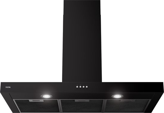 ETNA AB290ZT - Blokmodel Schouwkap (90cm) - Zwart - Energielabel A - 3 Afzuigstanden - 2 LED spots - Afvoer naar buiten of recirculatie - Druktoetsen