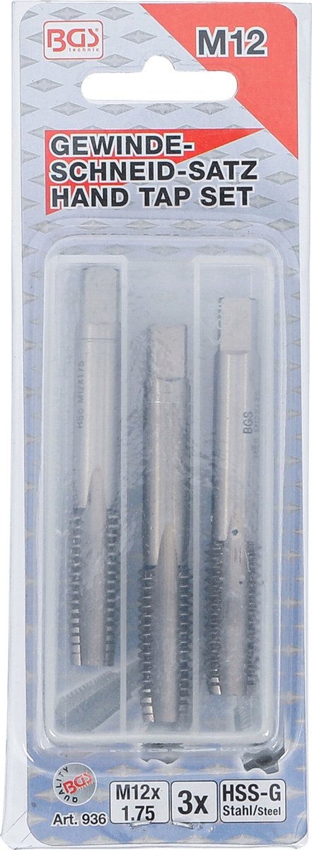 BGS Draadsnijtapset voor-, middel- en nasnijder M12 x 1,75 3 delig