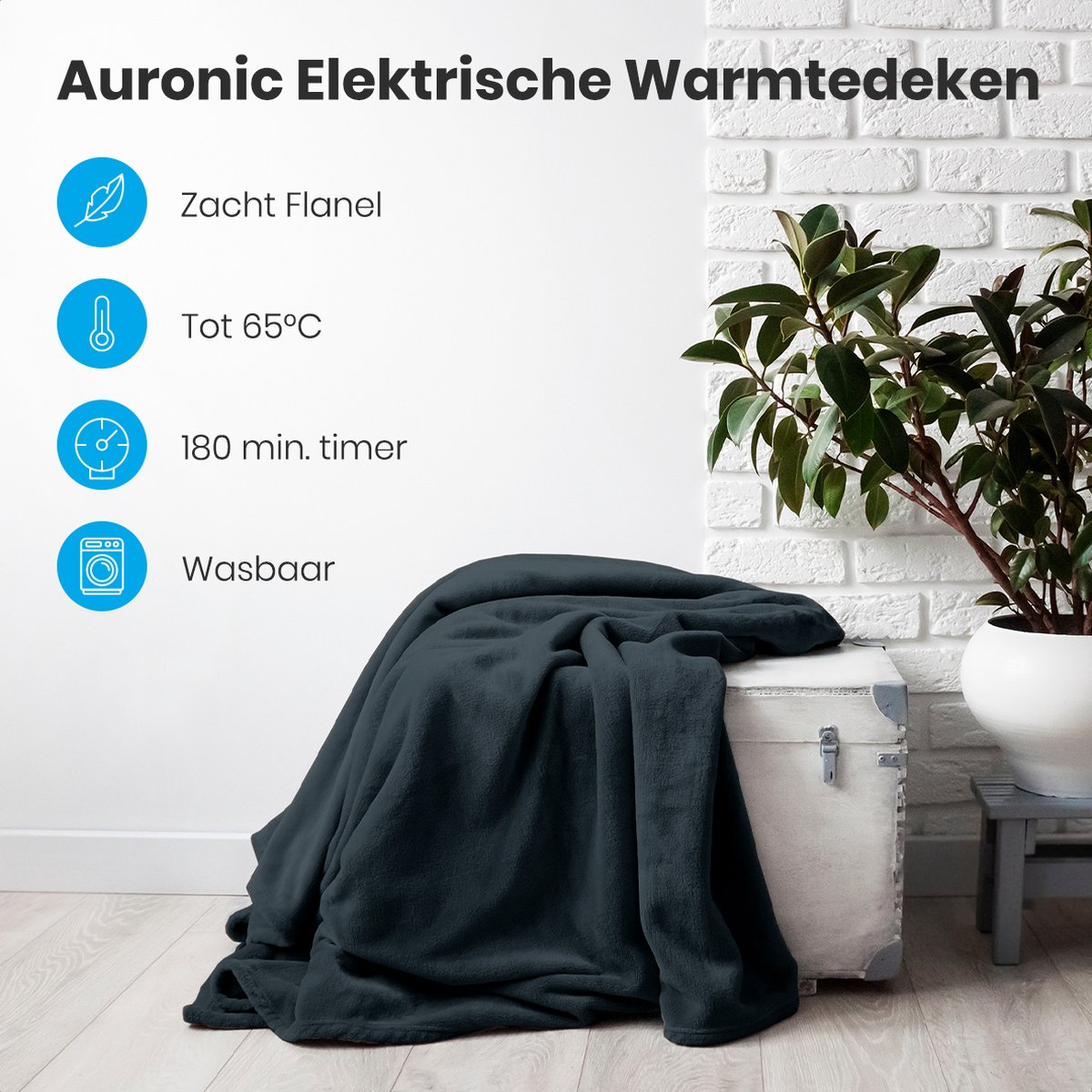 Afbeelding 2 van Auronic Elektrische Deken - Duo Pack - Warmtedeken - 1 Persoons - 3 Warmtestanden - 160x120cm - Antraciet