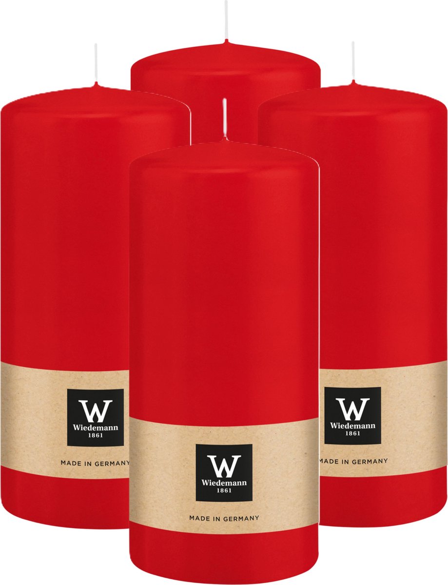 Wiedemann Cilinderkaars/stompkaars - 4x - rood - 15 x 7 cm - 63 branduren - zuilkaarsen