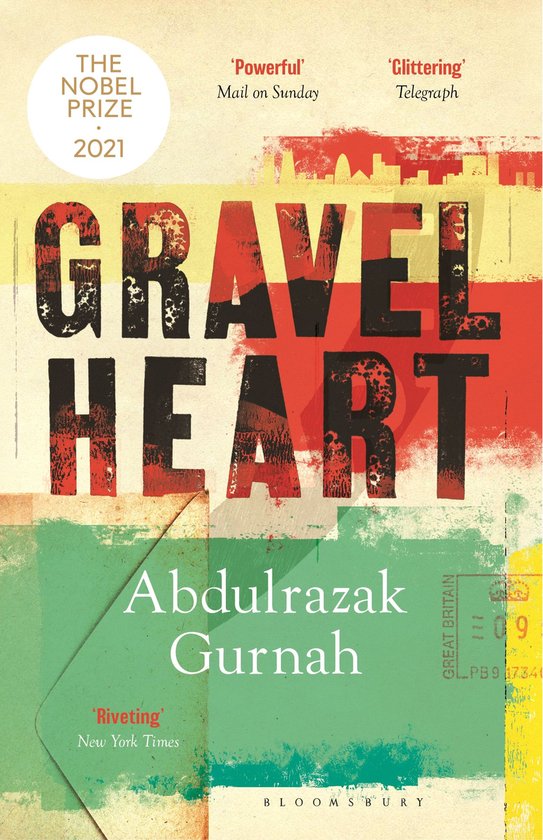 Boekomslag van GRAVEL HEART door Abdulrazak Gurnah. Met het Nobelprijs 2021 logo en citaten.
