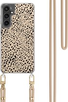 Étui Casimoda® avec cordon - Adapté pour Samsung S24 FE - Motif pois marron abstrait - Cordon amovible - TPU/polycarbonate - Marron/beige