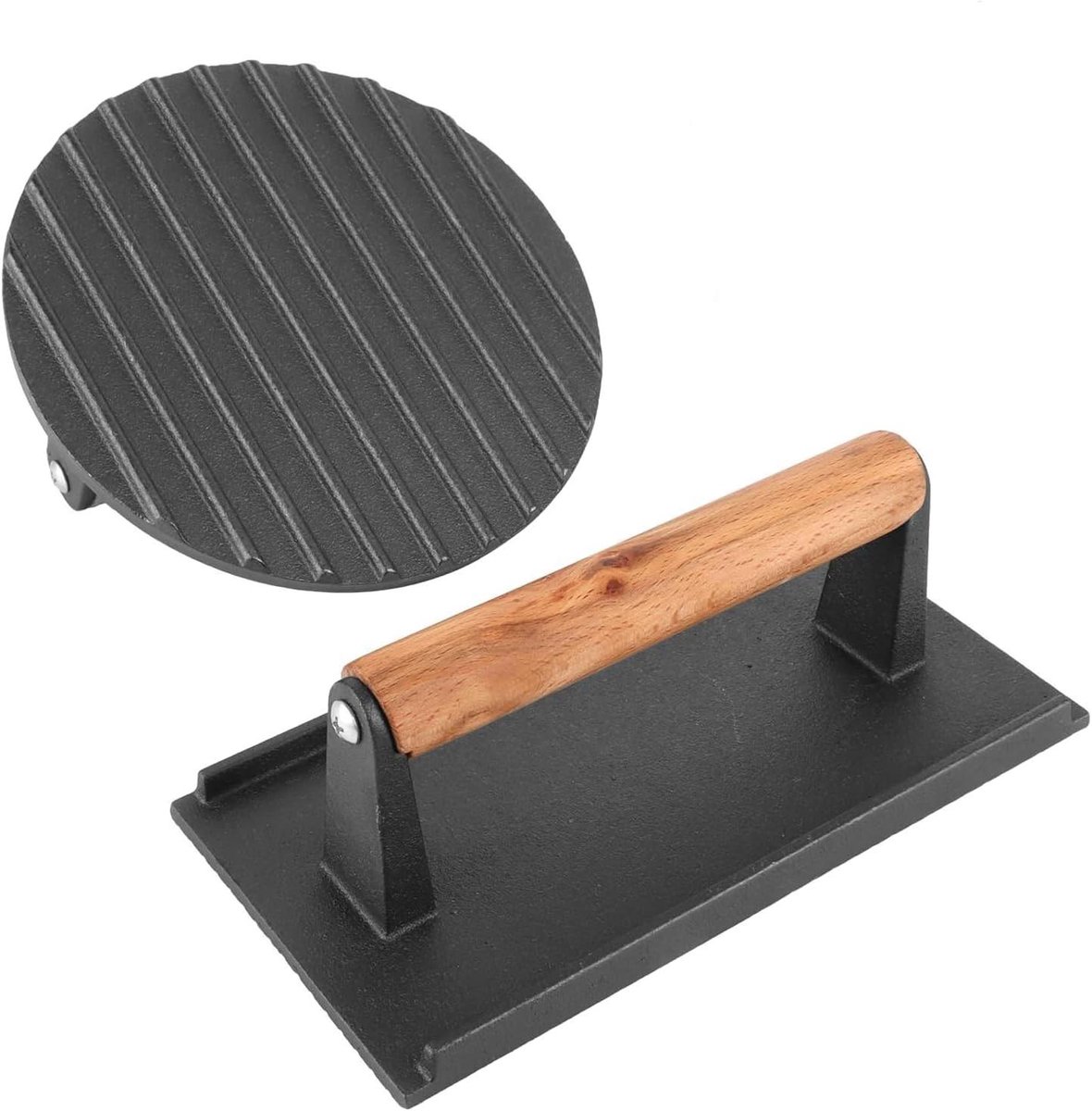 Gietijzeren hamburgerpers - grillen en panini's - 2 stuks - rond en rechthoekig