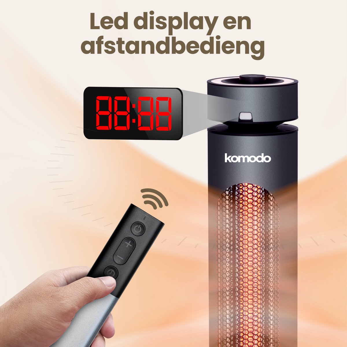 Komodo Terrasverwarmers - Fuji 2000W - Infrarood kachel en Elektrische Kachel 8 Verschillende Standen - LED-display - Infrarood Verwarming - Afstandsbediening - Oscillatie - Zwart – foto 7