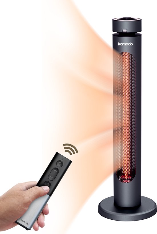 Komodo Terrasverwarmer - Fuji 2000W - Elektrische Kachel - 8 Verschillende Standen - LED-display - Infrarood Verwarming - Afstandsbediening - Oscillatie - Zwart