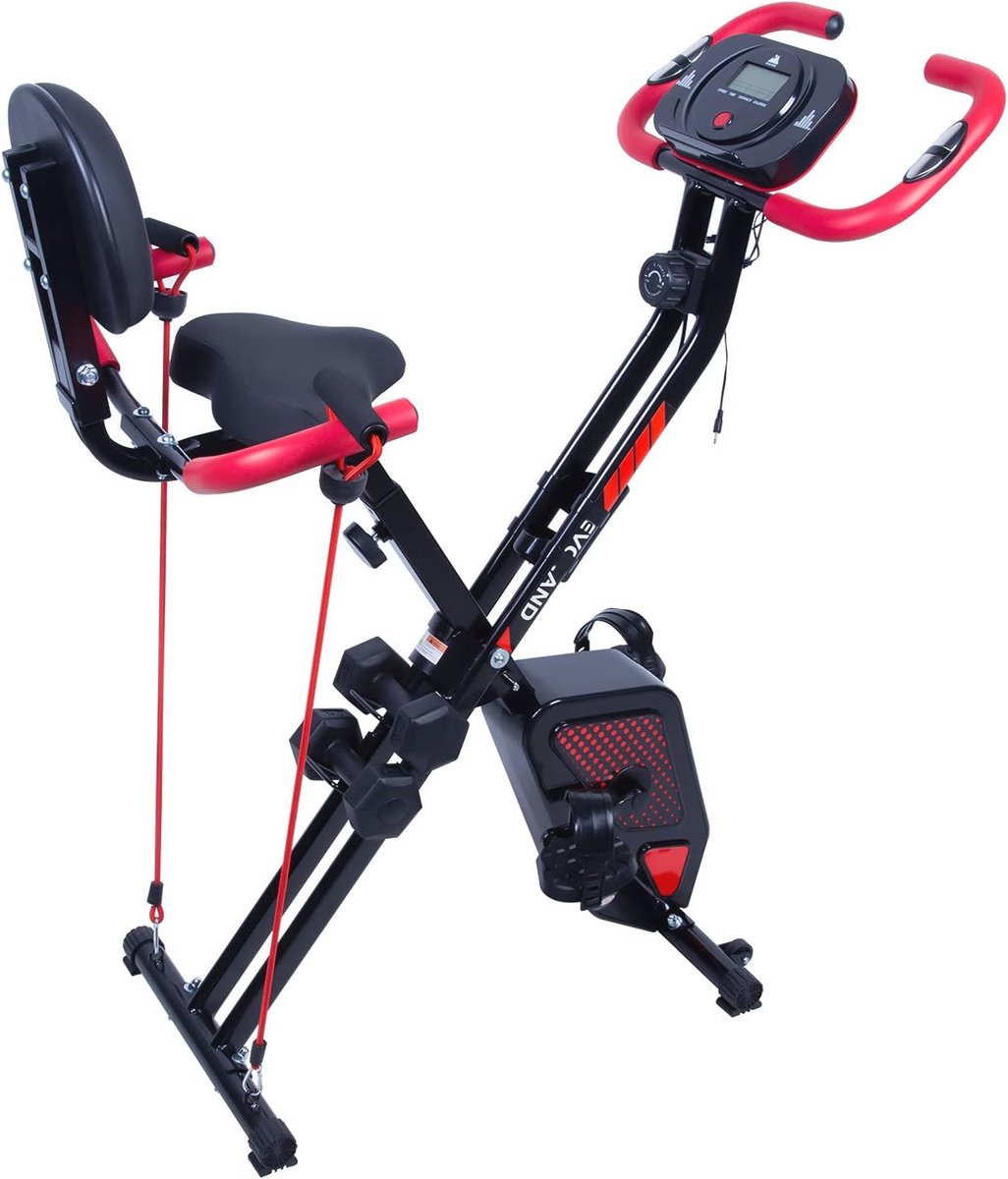 Stationaire Fitnessfiets met LCD-display - Inklapbare Hometrainer met Magnetische Riemaandrijving en Verstelbare Zitting
