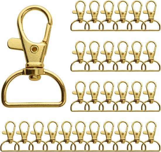 50 stuks draaibare karabijnhaken, draaibare haken met D-ring, karabijnhaak, draaibare sleutelhanger, haak en sleutelringen voor sieraden, schoudertas, sleutels, knutselaccessoires
