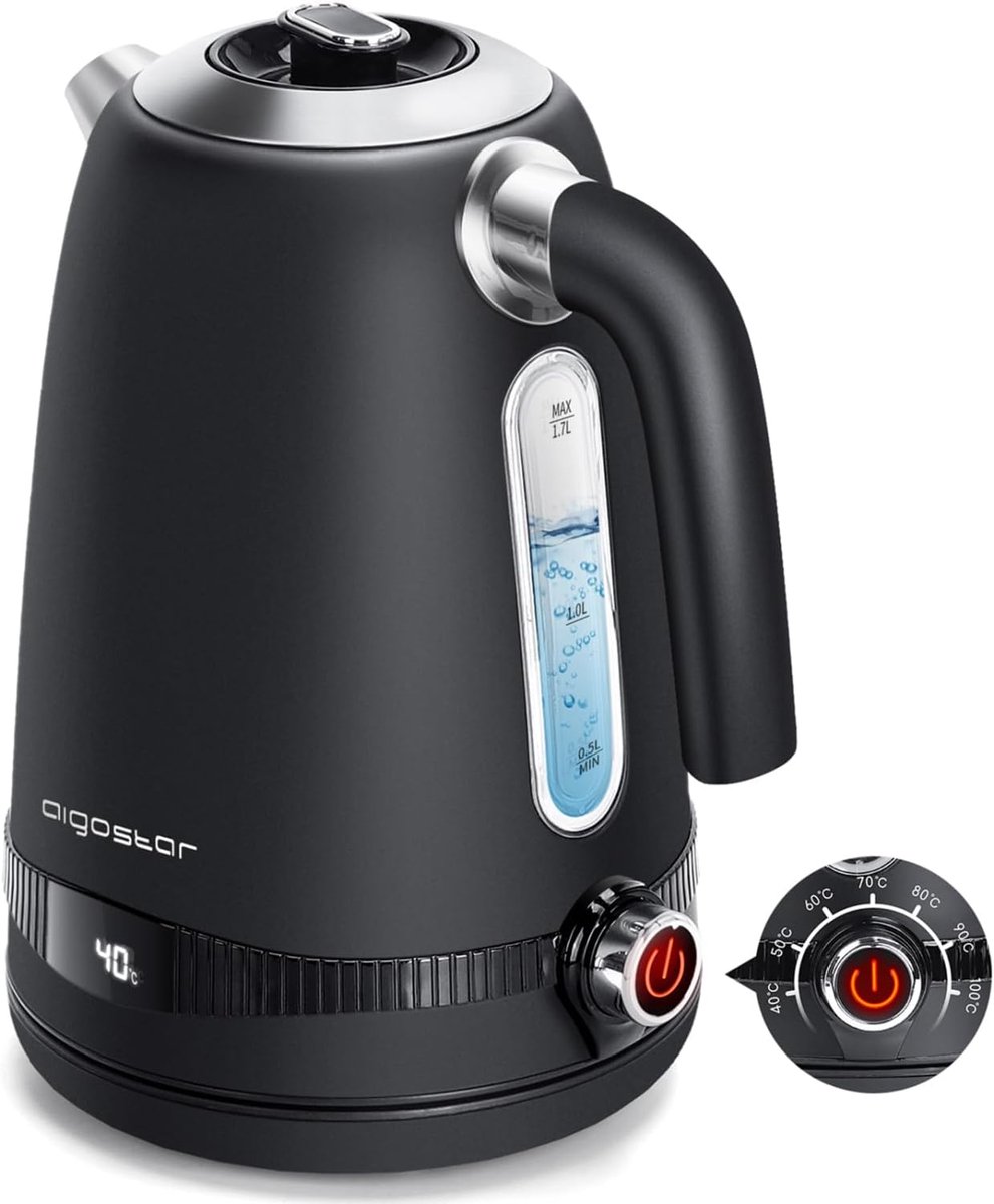 Waterkoker met Instelbare Temperatuur van 40°C tot 100°C, Elektrische Roestvrij Staal Waterkoker 1,7 L, 2200W met LED-Display