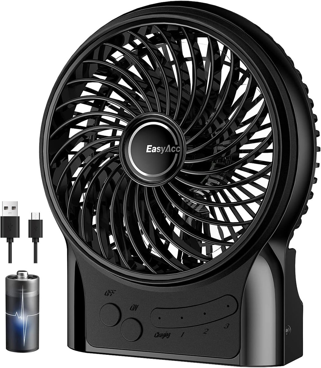 Draagbare Tafelventilator met Accu en USB - Mini Ventilator voor Thuis, Kantoor en Buiten