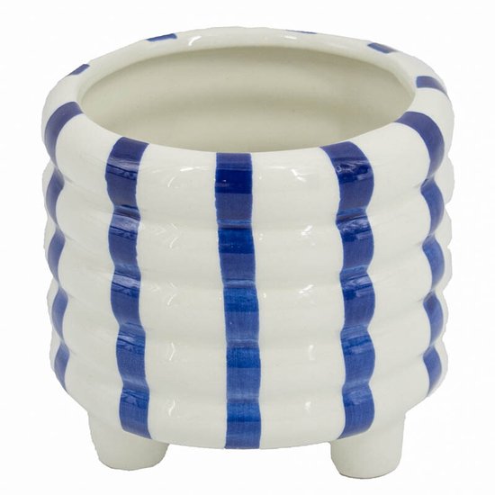 HomeBound by KY | Aardewerk bloempotje stripe dark blue | bloempotje
