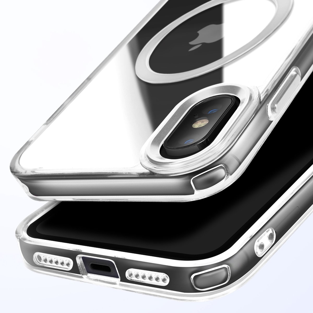 Avizar Etui MagSafe Geschikt voor Apple iPhone XS en X Kristalkleur achterkant, Zilveren