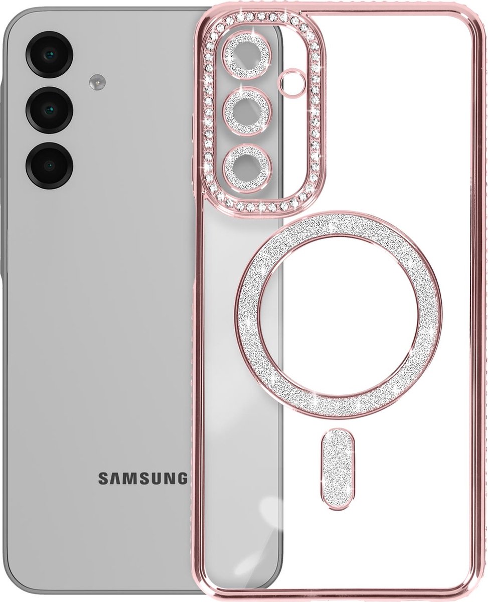 Avizar Diamanten Hoes Geschikt voor Samsung Galaxy A16 Compatibel met MagSafe met Luxe Design, Rose goud