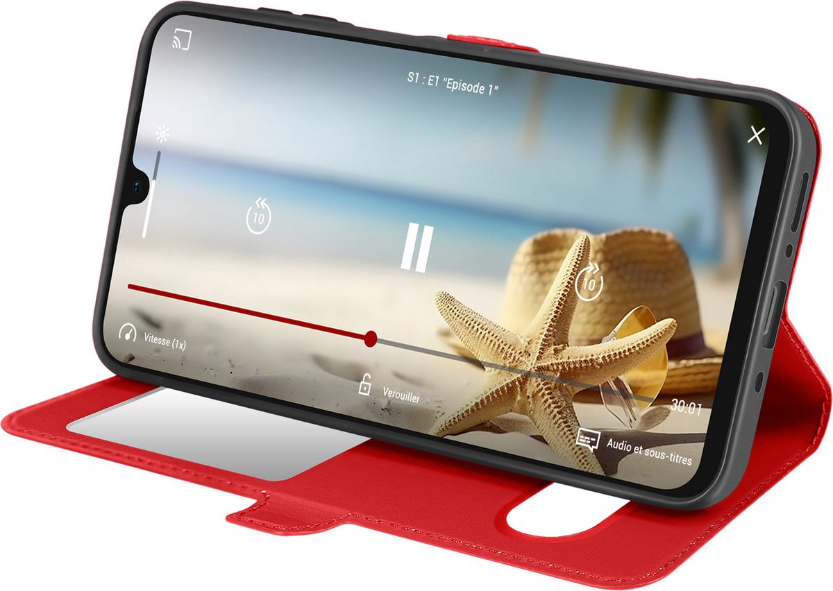 Avizar Hoesje Geschikt voor Samsung Galaxy A16 Venster Videohouder, Rood