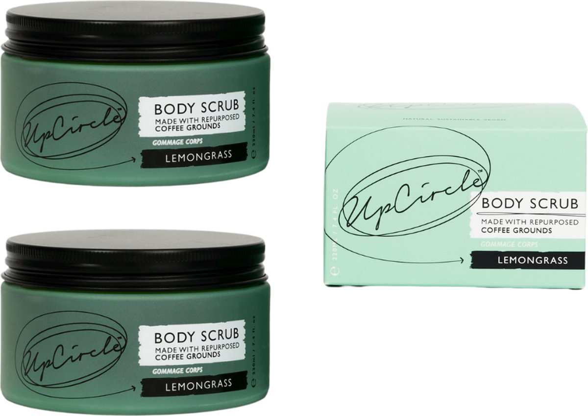 UpCircle - 99% Natuurlijk Koffie Body Scrub - Exfoliërend en Verfrissend - Citroengras - Zeezout - Kokosolie - Vegan - 2 x 220 ml