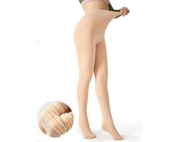 Enzo Lucci Thermo Fleece Panty voor Dames – Plus Size – Gevoerd & Corrigerend legging - Maat XL-XXL– Hoge Taille - beige